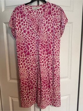 Hale Bob Fuchsia and White Animal Print V-Neck Dress